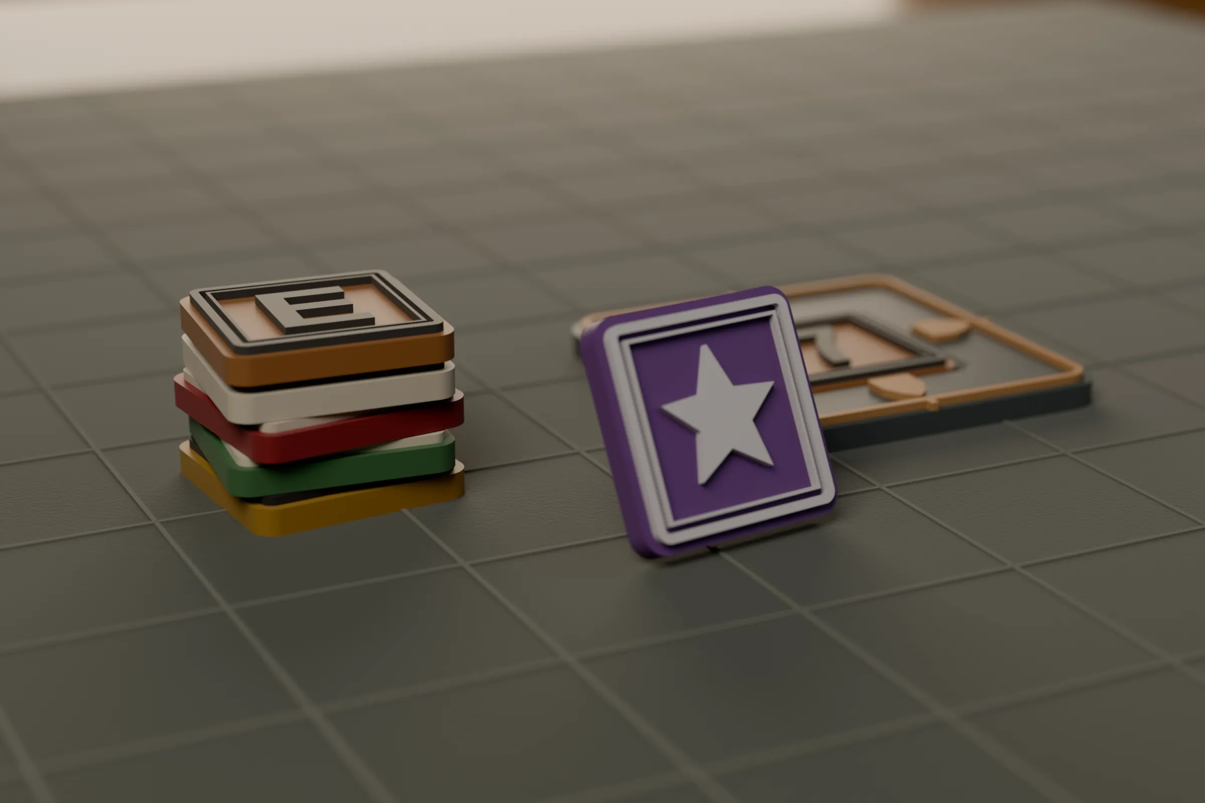 A stack of printed tokens.
